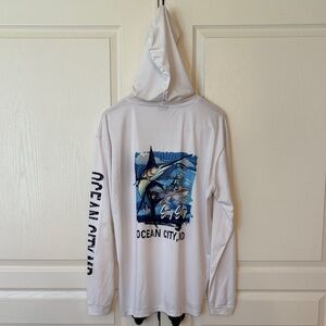Ocean City White Long Sleeve Performance Fishing Hoodie